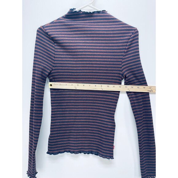 LEVI'S XS Women's Flora Retro Stripe Rib Mock neck Long Sleeve Shirt Purple New - Picture 5 of 11